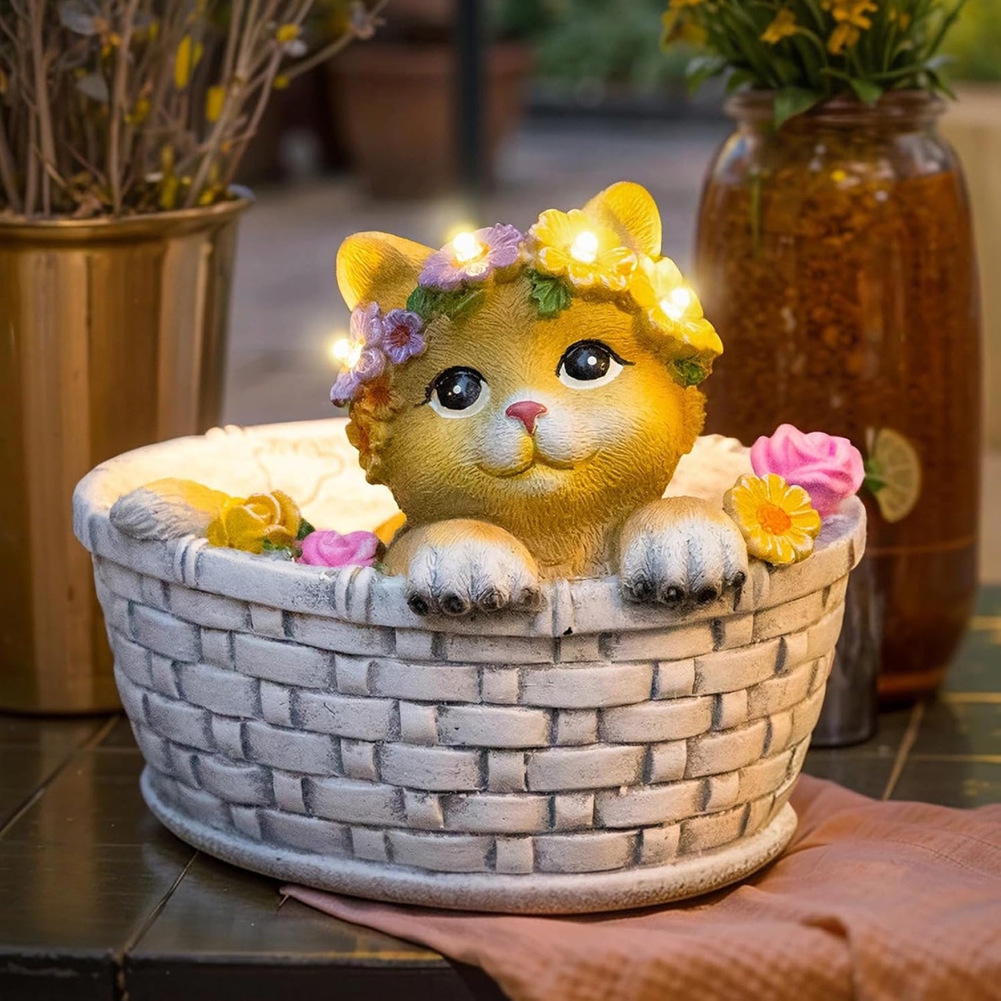 HOMEIMPRO Garden Decor Outdoor Statue Solar Lights, Cat Lover Gifts, Backyard Patio Decor, 8LED, Lovely Kitten Garden Gifts, Outside Decorations, Birthday Garden Gifts for Women Mom