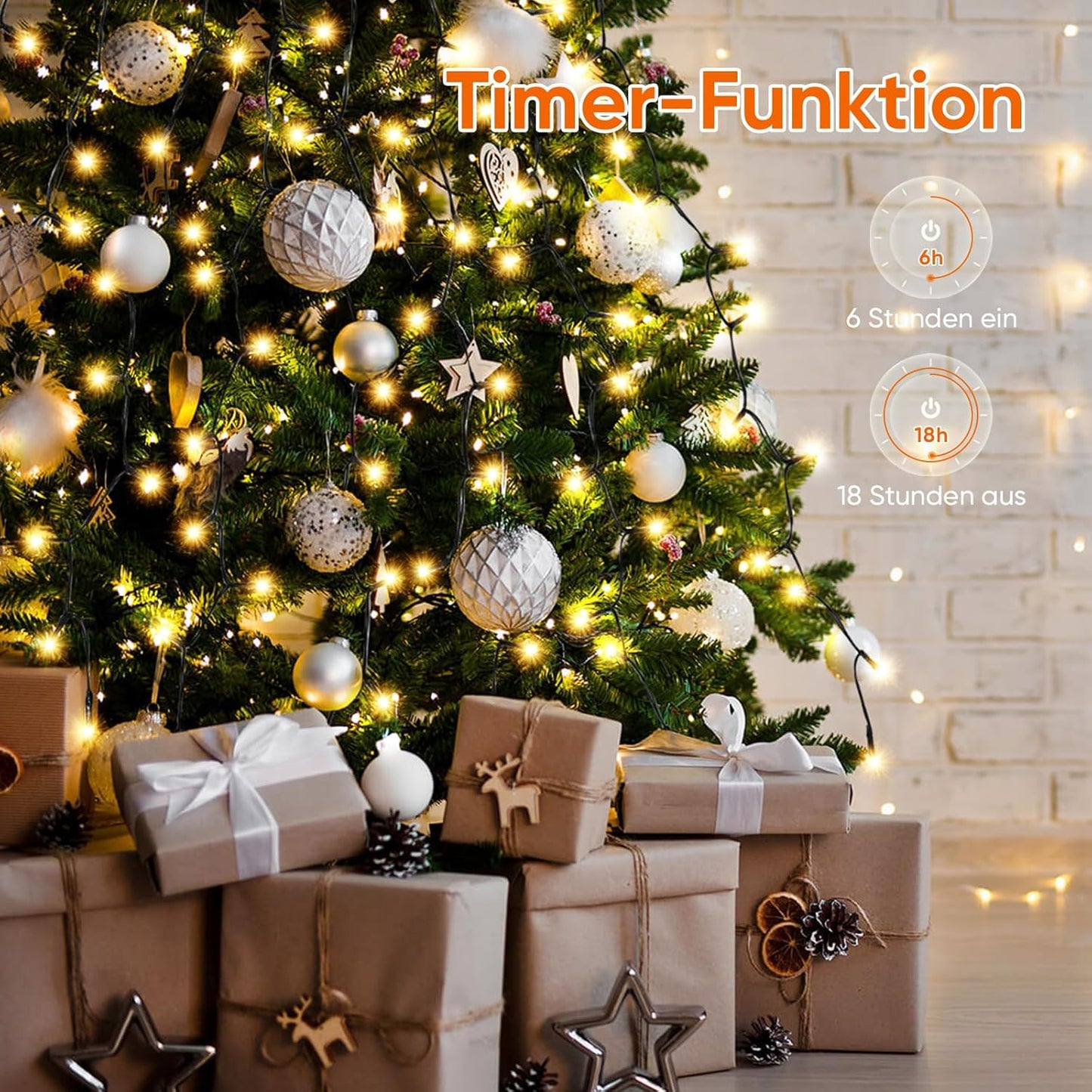 SALCAR 2 m Christmas tree lights with ring and 8 garlands, 280 LED lights, fairy lights for 150 cm, 180 cm, 210 cm, 240 cm, warm white
