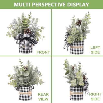 Small Buffalo Check Plaid Christmas Tree, Artificial Mini Tabletop Christmas Tree Decorations, for Home Hliday Party Xmas Decor - Black/White.
