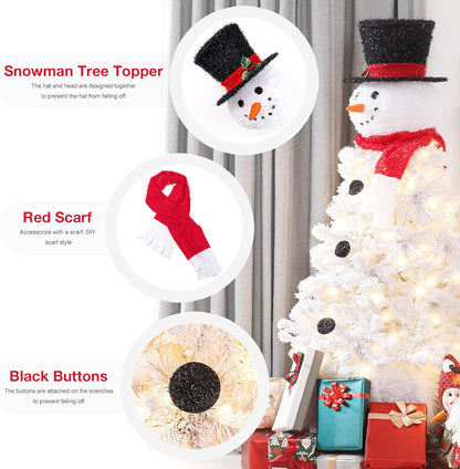 Decoway Christmas Tree Pre-lit Snowman-Shaped Artificial White Christmas Tree with LED Lights