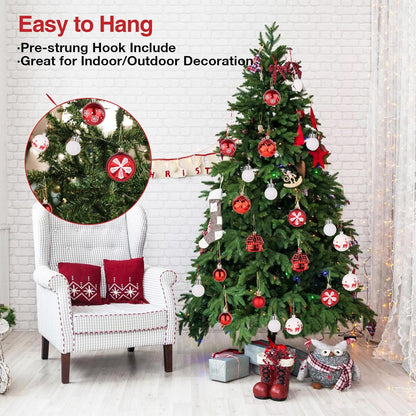 Christmas Tree Ornaments,40ct Christmas Ball Decoration Set,11 Different Christmas Ornaments,Red and White Classic Color Christmas Tree Decorations, Shatterproof Christmas Decorations