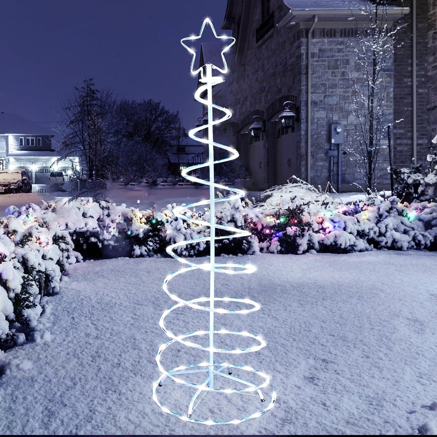 6FT Christmas Spiral Tree Outdoor Christmas Tree with Lights Outdoor Lighted Tree with Remote Control Timer 8 Lighting Modes, Christmas Tree Outdoor Decorations for Yard, Porch (Cold White, 6FT)