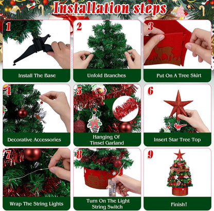 24 Inch Artificial Tabletop Mini Christmas Tree Green, Small Xmas Tree with String Lights and Ornaments for Home Desk Holiday DIY Christmas Decoration