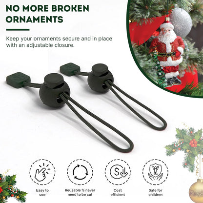 ORNAMENT ANCHOR Ornament Hooks for Hanging Christmas Decorations - No-Slip Hanging Hooks for Xmas - Heavy Duty Christmas Tree Ornaments Hanger Hooks for Small & Large Ornaments (Green, 24 Count)