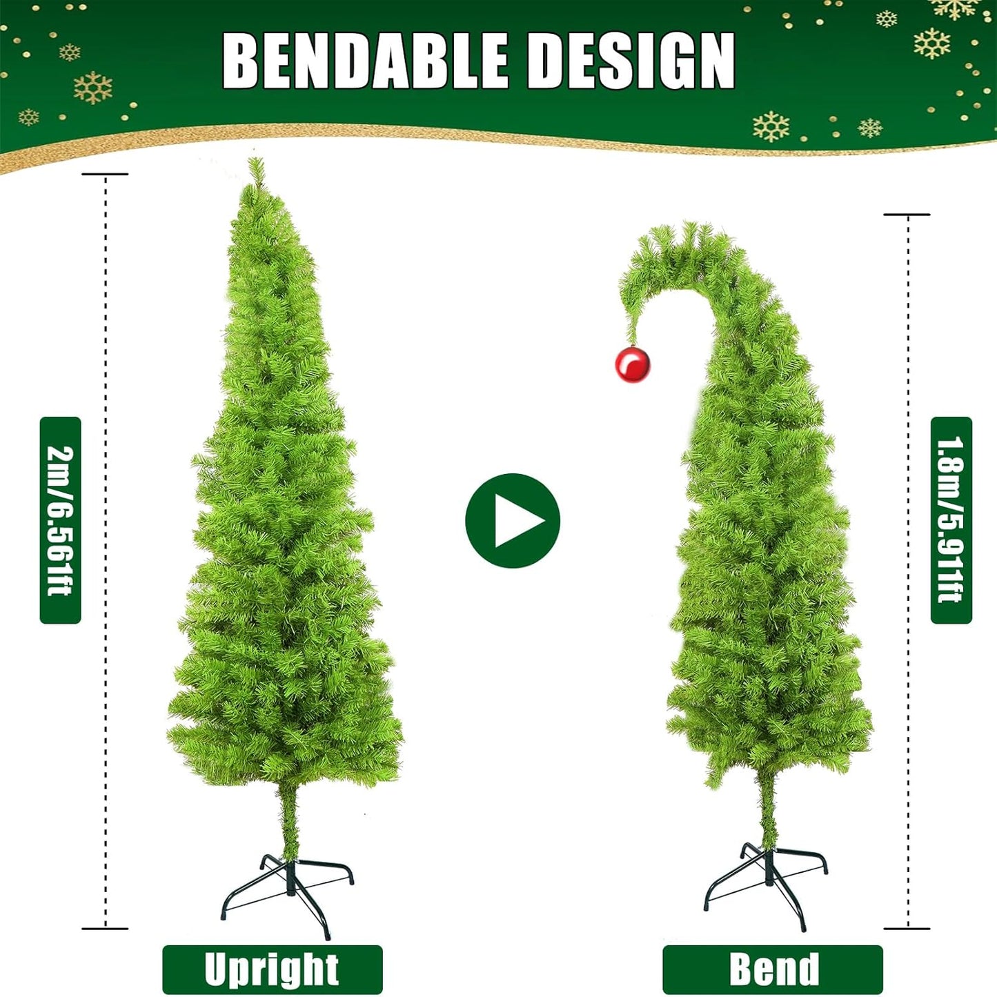 6FT Lime Green Christmas Tree Bendable Artificial Christmas Tree Whimsical Christmas Tree for Indoor Christmas Party Decor Whimsical Decor