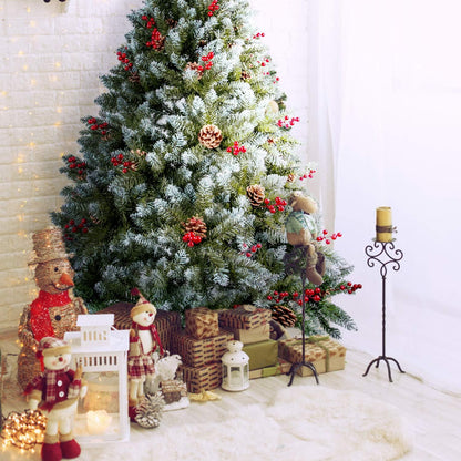 AGM Christmas Tree 6ft Artificial Pine Tree with Foldable Metal Stand, Pine Cone and Red Fruit, 6 Feet Tall Flocked Snow Trees for Holiday Christmas Decoration