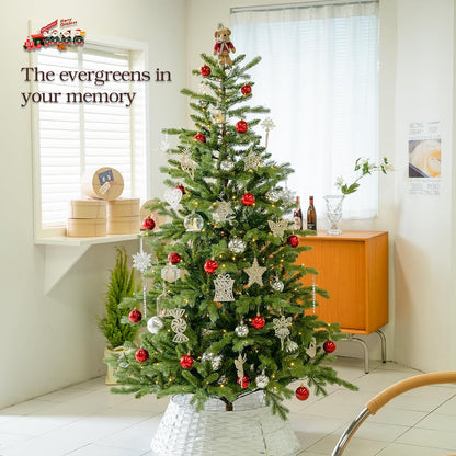 6ft Prelit Christmas Tree w/710 PE&PVC Branch Tips, Realistic Christmas Tree with 280 LED Lights,Reinforce Base, Natural Artificial Xmas Tree for Living Room, Office, Cafe