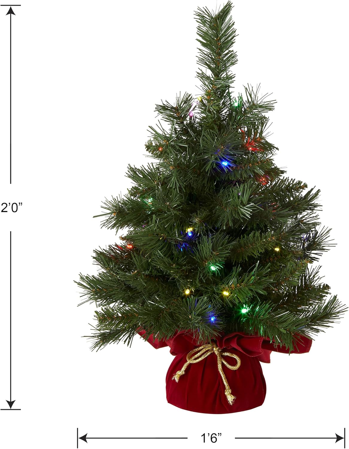 National Tree Company Pre-lit Artificial Mini Christmas Tree | Includes Multi-Color LED Lights and Cloth Bag Base | Majestic Fir - 2 ft