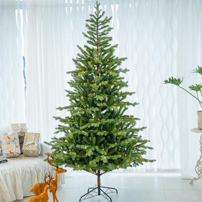 6ft Prelit Christmas Tree w/710 PE&PVC Branch Tips, Realistic Christmas Tree with 280 LED Lights,Reinforce Base, Natural Artificial Xmas Tree for Living Room, Office, Cafe