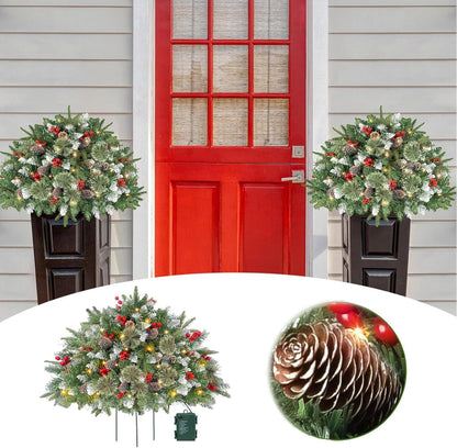 Prelit Artificial Christmas Tree,One Piece Lighted Urn Filler 2024 Christmas Decor Tripod Stake and Colored LED Changing Lights for Porch, Yard, Garden, Flower Beds