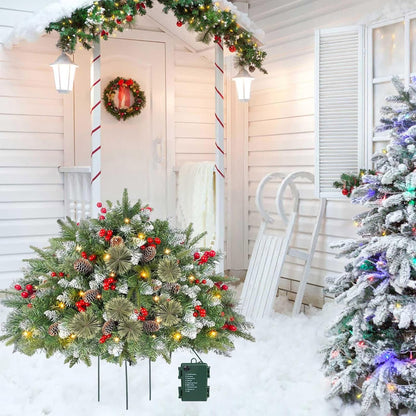 Prelit Artificial Christmas Tree,One Piece Lighted Urn Filler 2024 Christmas Decor Tripod Stake and Colored LED Changing Lights for Porch, Yard, Garden, Flower Beds