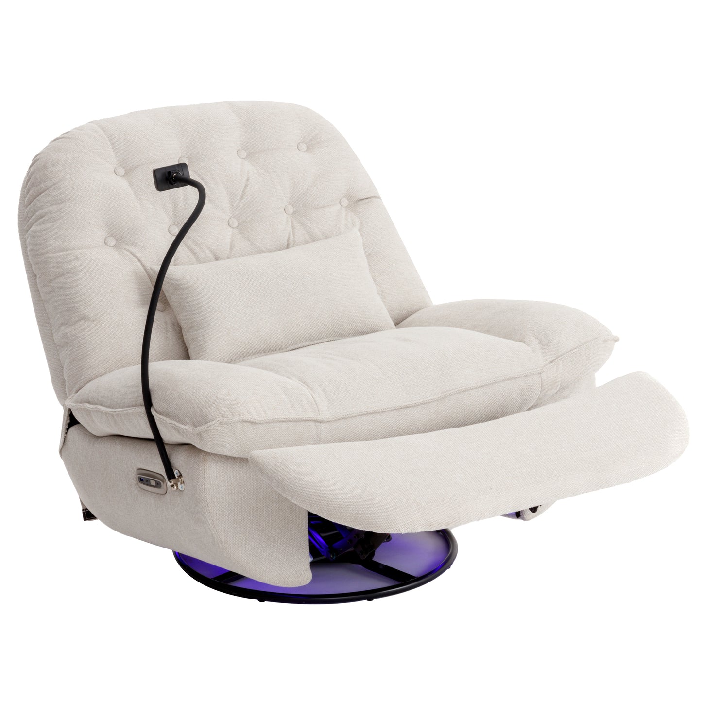 270 Degree Swivel Power Recliner with Voice Control, Bluetooth Music Player,USB Ports, Atmosphere Lamp, Hidden Arm Storage and Mobile Phone Holder for Living Room, Bedroom, Apartment, Beige