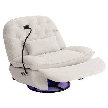 270 Degree Swivel Power Recliner with Voice Control, Bluetooth Music Player,USB Ports, Atmosphere Lamp, Hidden Arm Storage and Mobile Phone Holder for Living Room, Bedroom, Apartment, Beige