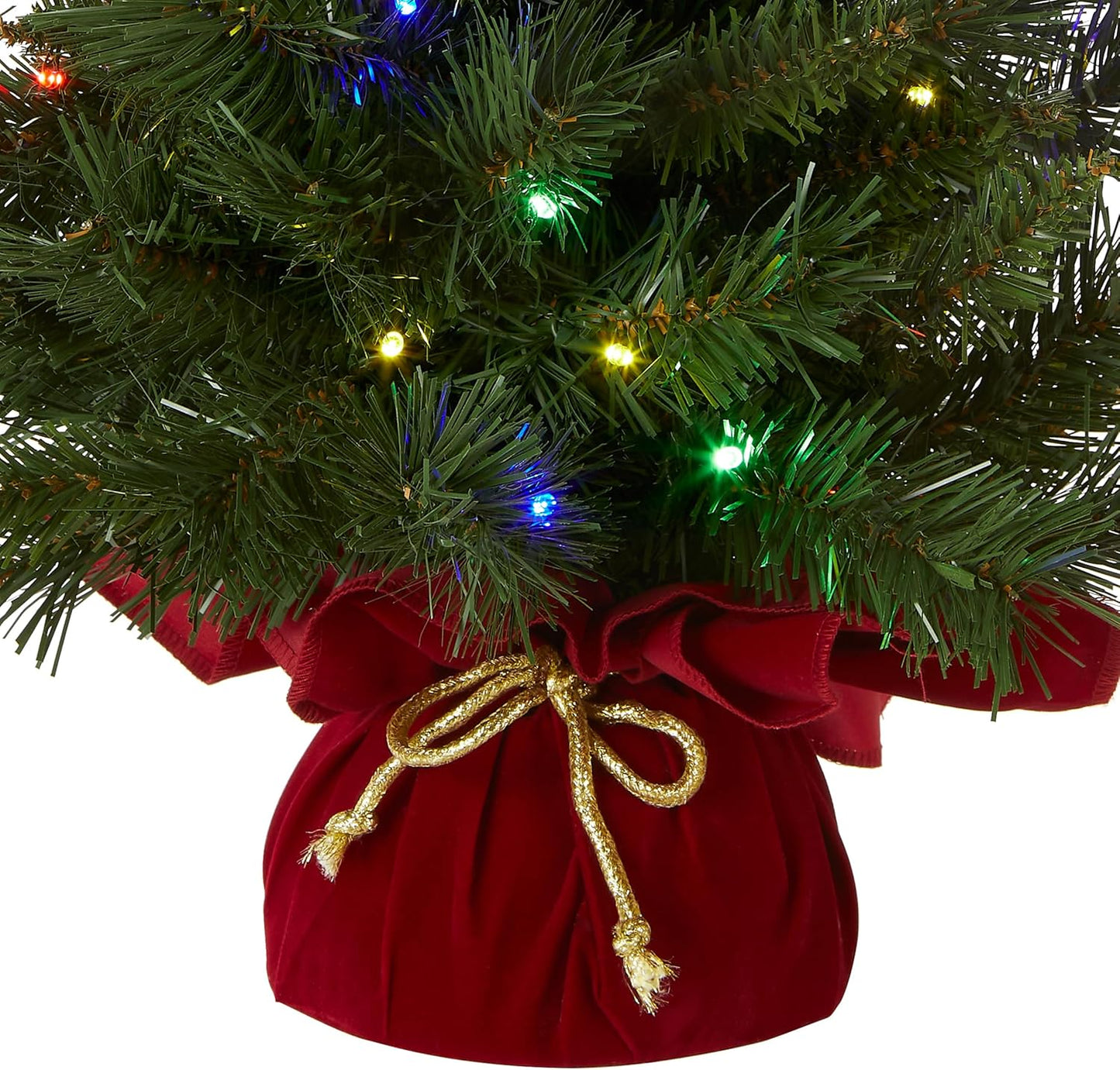 National Tree Company Pre-lit Artificial Mini Christmas Tree | Includes Multi-Color LED Lights and Cloth Bag Base | Majestic Fir - 2 ft