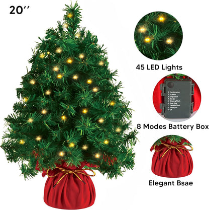 Joiedomi 20" Tabletop Mini Christmas Tree Prelit with 45 Clear LED Lights(8 Light Modes), Best Artificial Mini Christmas Tree for Home and Office Indoor Christmas Decorations