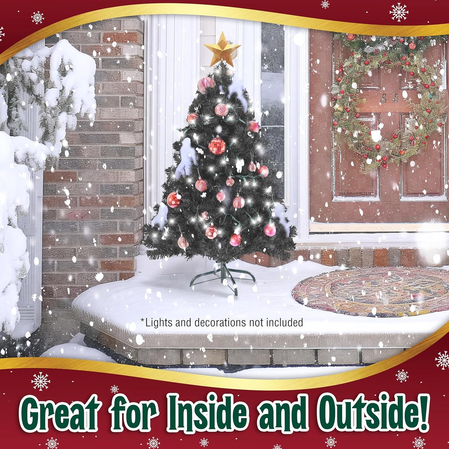 4ft Black Christmas Tree - Premium Hinged Artificial Small Christmas Tree, Canadian Fir Full Bodied 4 Feet Tree with 320 Tips, Lightweight and Easy to Assemble Holiday Décor Tree with Metal Stand
