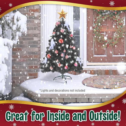 4ft Black Christmas Tree - Premium Hinged Artificial Small Christmas Tree, Canadian Fir Full Bodied 4 Feet Tree with 320 Tips, Lightweight and Easy to Assemble Holiday Décor Tree with Metal Stand