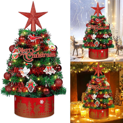 24 Inch Artificial Tabletop Mini Christmas Tree Green, Small Xmas Tree with String Lights and Ornaments for Home Desk Holiday DIY Christmas Decoration