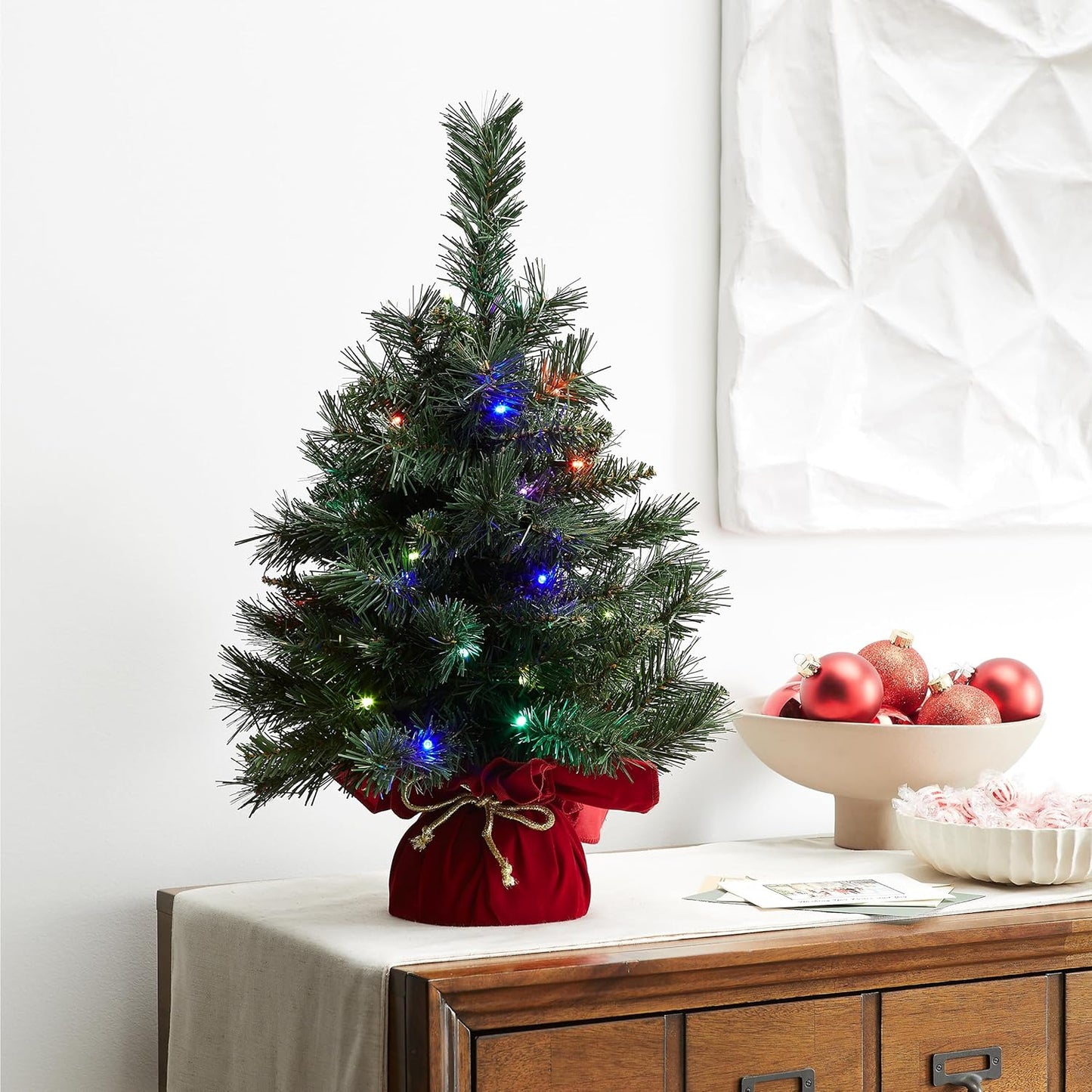 National Tree Company Pre-lit Artificial Mini Christmas Tree | Includes Multi-Color LED Lights and Cloth Bag Base | Majestic Fir - 2 ft