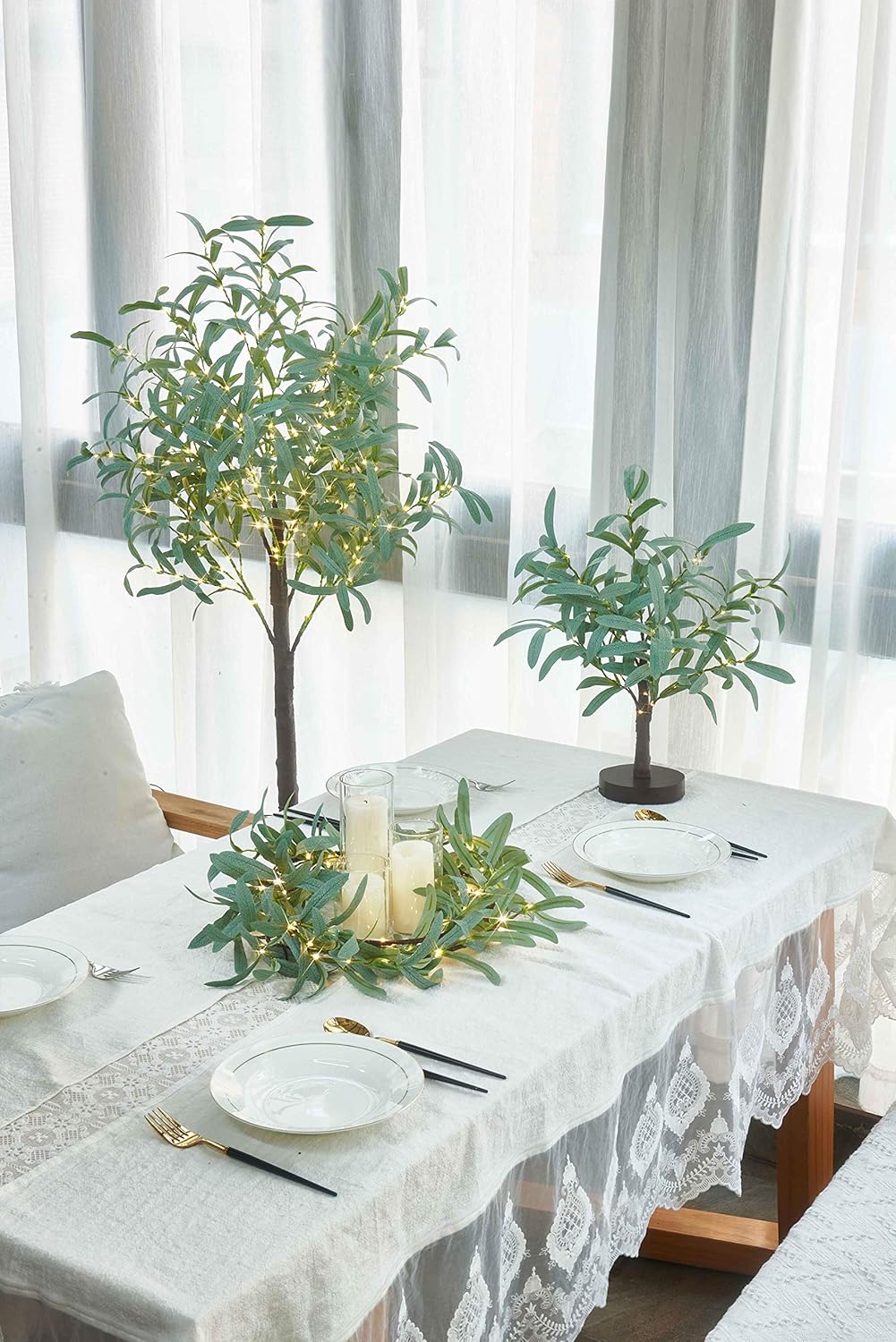 LITBLOOM Lighted Tabletop Olive Tree 18IN 50 LED Fairy Lights with Timer Battery Operated or USB Plug in Bonsai Tree for Wedding Christmas Spring Home Decoration