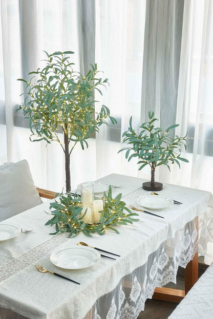 LITBLOOM Lighted Tabletop Olive Tree 18IN 50 LED Fairy Lights with Timer Battery Operated or USB Plug in Bonsai Tree for Wedding Christmas Spring Home Decoration