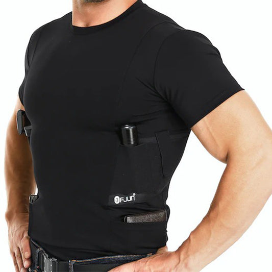 Mens Crew Neck Holster Shirt Black - Plus Extra pocket