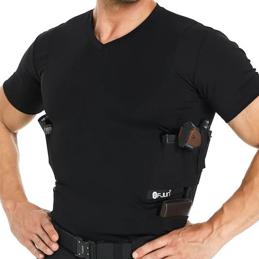 Mens V-Neck Holster Shirt Black - Plus Extra pocket