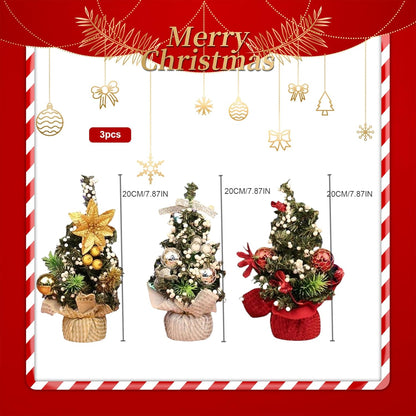 3Pieces Mini Christmas Tree 3 Color 7.87 Inch Self-Standing Tabletop Christmas Tree with Ornaments Decorative PVC Christmas Tree for Home, Office, Mantel, Mall