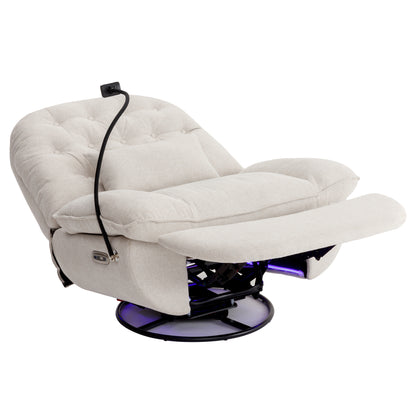 270 Degree Swivel Power Recliner with Voice Control, Bluetooth Music Player,USB Ports, Atmosphere Lamp, Hidden Arm Storage and Mobile Phone Holder for Living Room, Bedroom, Apartment, Beige