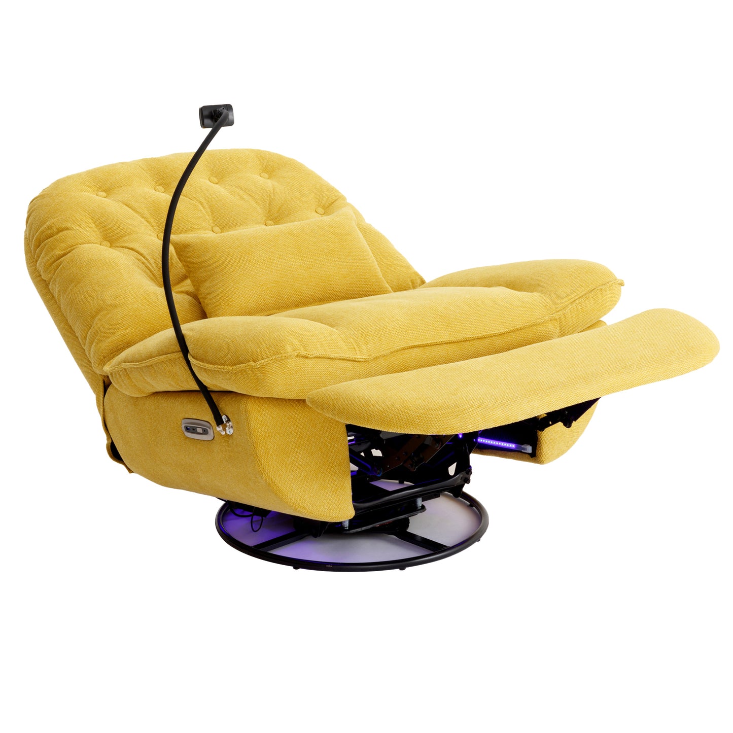 270 Degree Swivel Power Recliner with Voice Control, Bluetooth Music Player,USB Ports, Atmosphere Lamp, Hidden Arm Storage and Mobile Phone Holder for Living Room, Bedroom, Apartment, Yellow