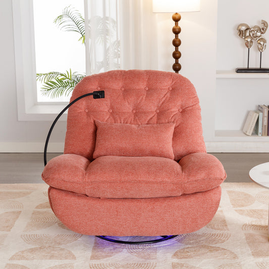 270 Degree Swivel Power Recliner with Voice Control, Bluetooth Music Player,USB Ports, Atmosphere Lamp, Hidden Arm Storage and Mobile Phone Holder for Living Room, Bedroom, Apartment, Red